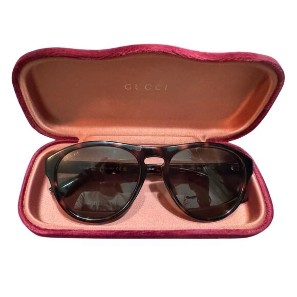 New Auth Gucci Tortoise Frame Sherry Line Sunglasses 55mm Large W/Box - Picture 3 of 10